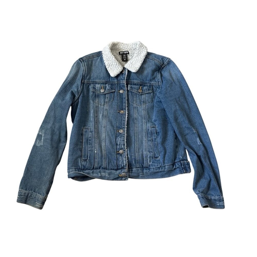 Hot Topic Womens Fleece Lined Denim Collared Trucker‎ Jean Jacket Size M